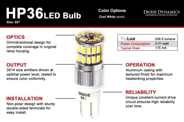 921 HP36 Cool White Backup LED Bulbs